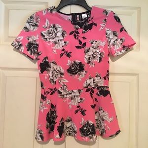 H&M Divided Bright Pink Monochrome Rose Peplum Top